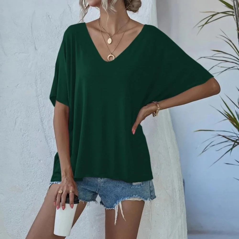 Solid V neck Oversized Top - Picture 5 of 12